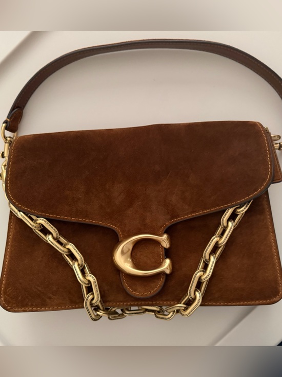 Coach Handbags - Coach Brown Suede Shoulder Bag with Gold Chain Hardware